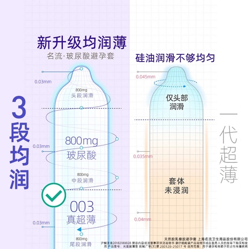 名流003超薄玻尿酸避孕套正品男情趣延时安全套囤货装 2