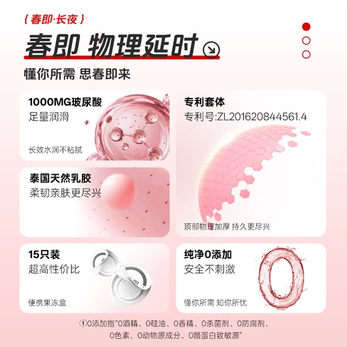 春即长夜物理延时避孕套润滑专利加厚男安全套情趣用品高潮玻尿酸 1