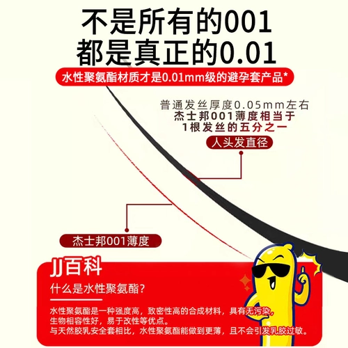 杰士邦001丨避孕套超薄裸入隐形男用0.01安全正品byt囤货装 4